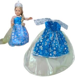 18" Doll Elsa Costume Dress Blue Silver Zip Gown Iridescent Train Clothes New